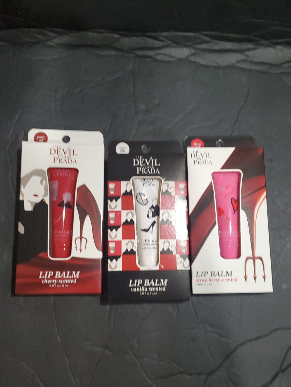 Devil Wears Prada vanilla strawberry cherry scented lip balms 3pack Brand New